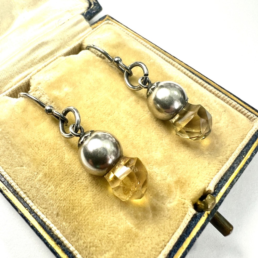 Victorian Scottish Silver Citrine Thistle Drop Earrings View II