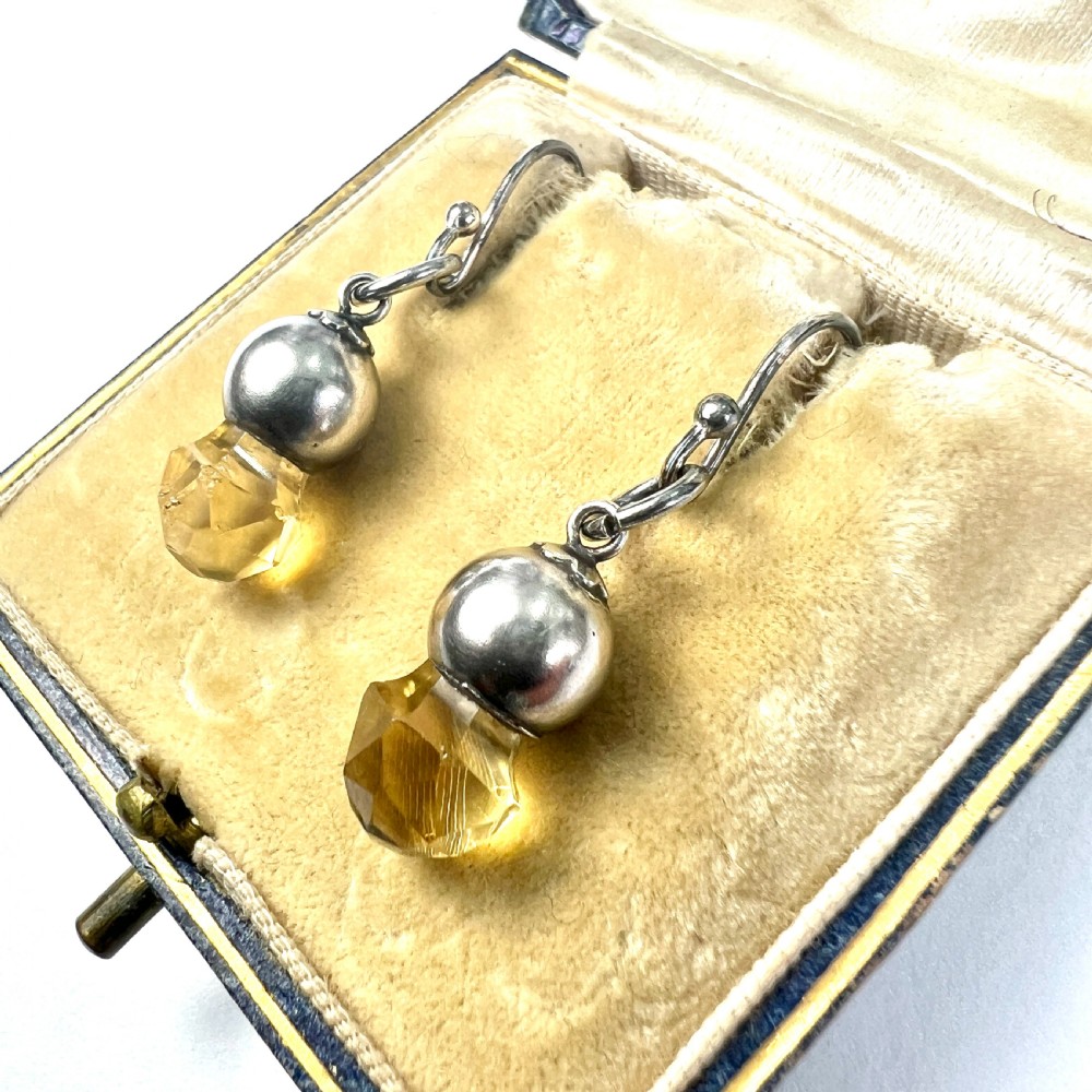 Victorian Scottish Silver Citrine Thistle Drop Earrings View III