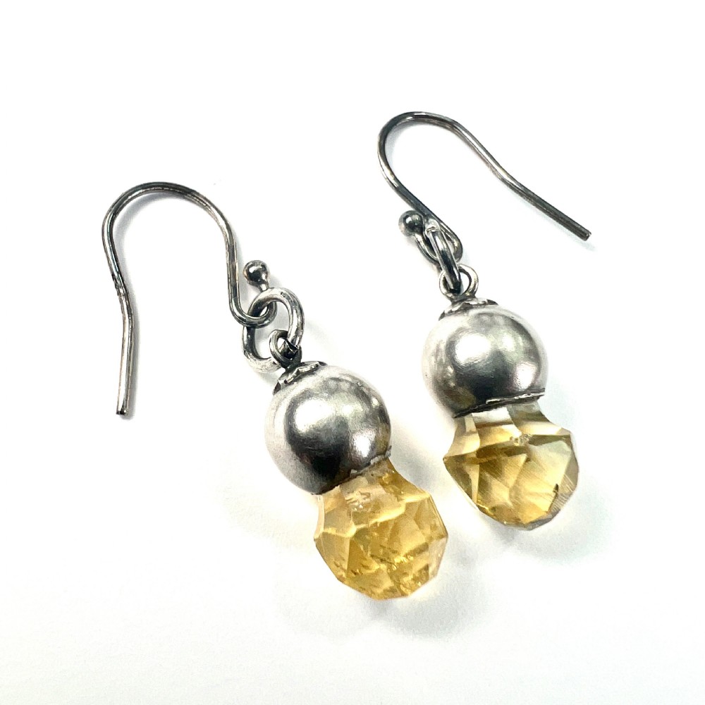 Victorian Scottish Silver Citrine Thistle Drop Earrings View IV
