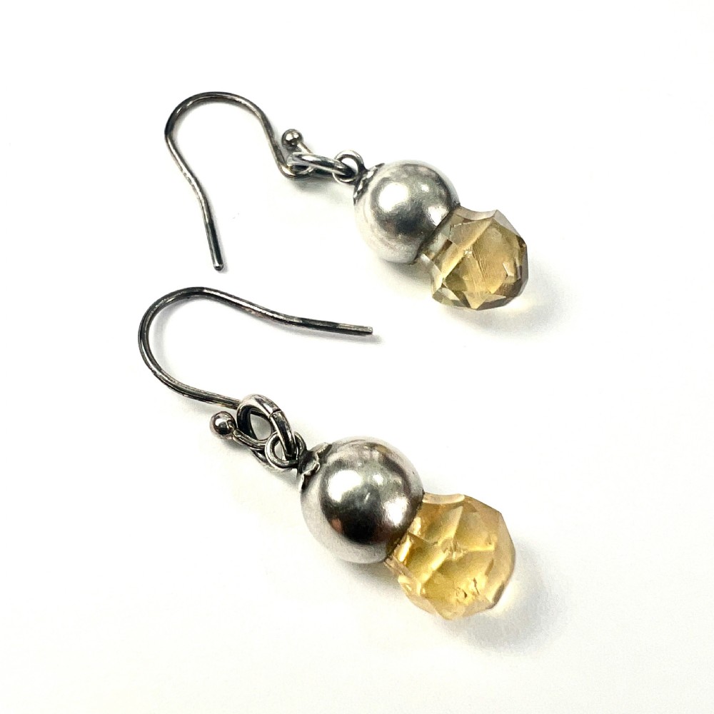 Victorian Scottish Silver Citrine Thistle Drop Earrings View V