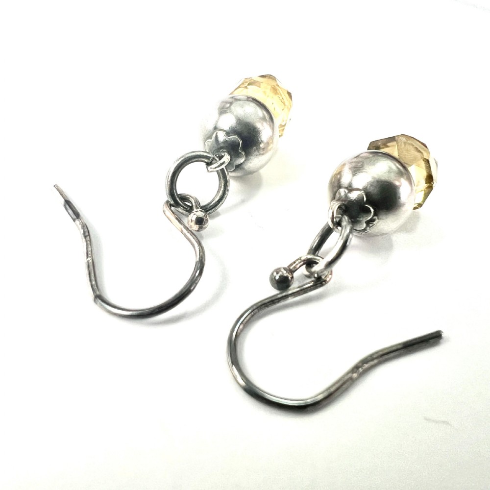 Victorian Scottish Silver Citrine Thistle Drop Earrings View VII