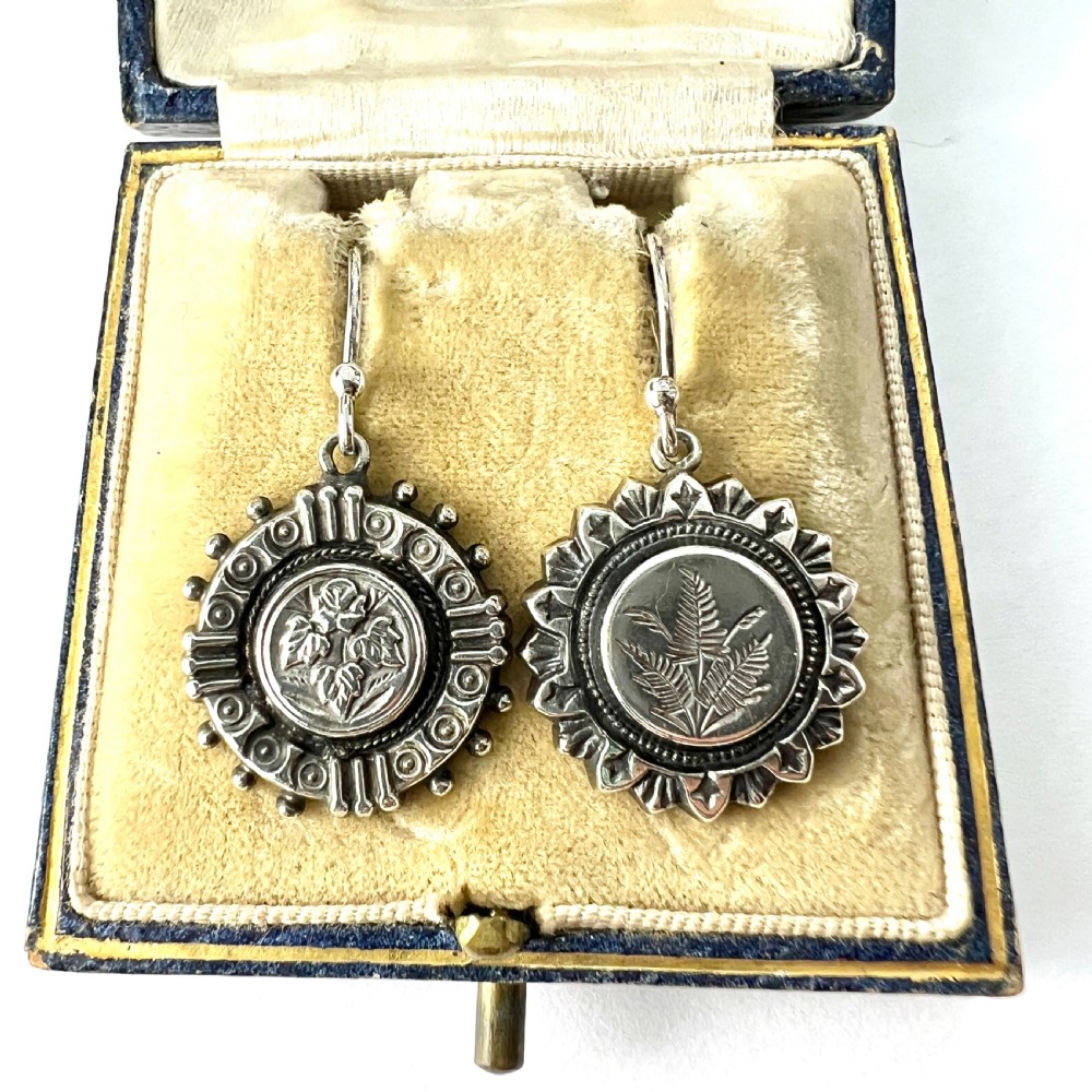 Victorian Aesthetic Period Botanical Mismatch Silver Earrings