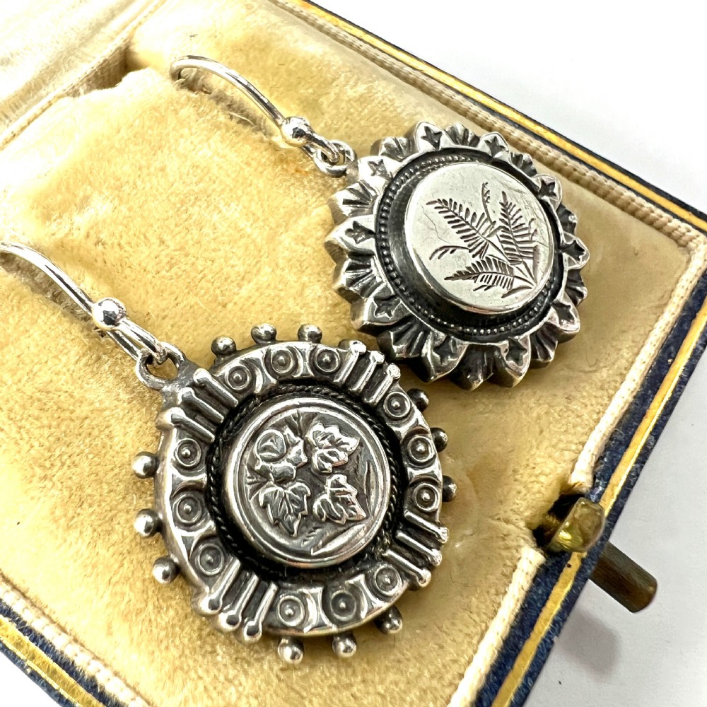 Victorian Aesthetic Period Botanical Mismatch Silver Earrings View II