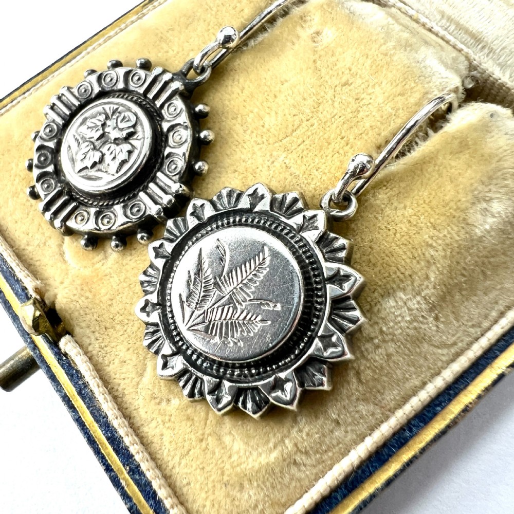 Victorian Aesthetic Period Botanical Mismatch Silver Earrings View III
