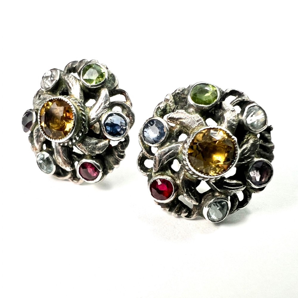 Austro Hungarian Harlequin Paste Silver Stud Earrings
