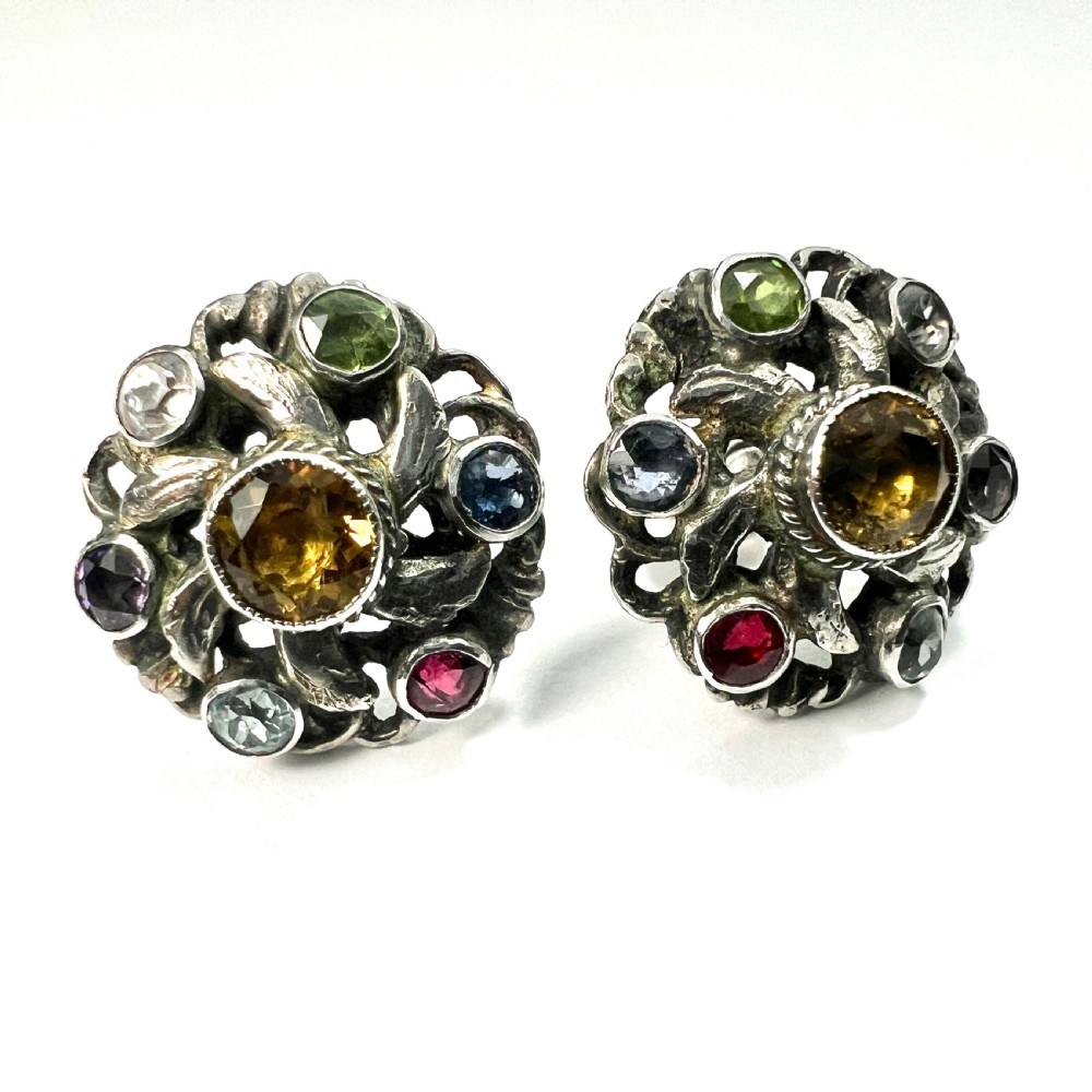 Austro Hungarian Harlequin Paste Silver Stud Earrings View II