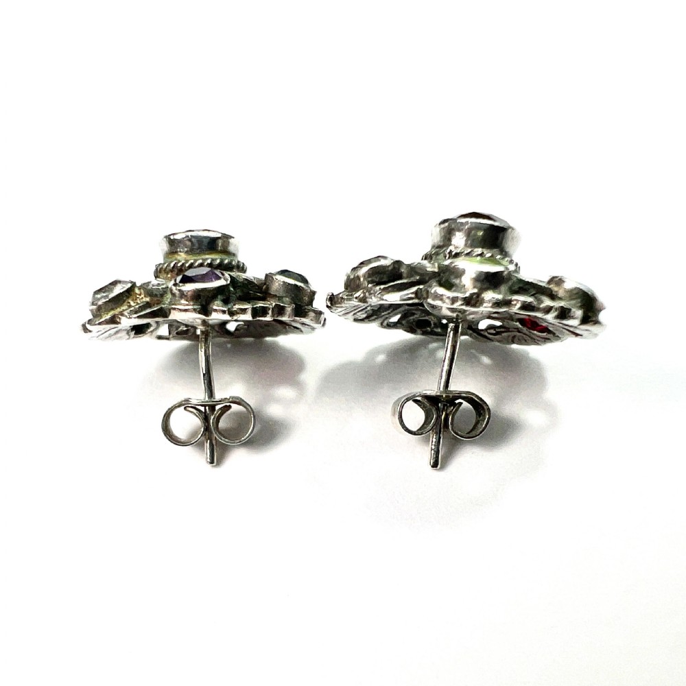 Austro Hungarian Harlequin Paste Silver Stud Earrings View III