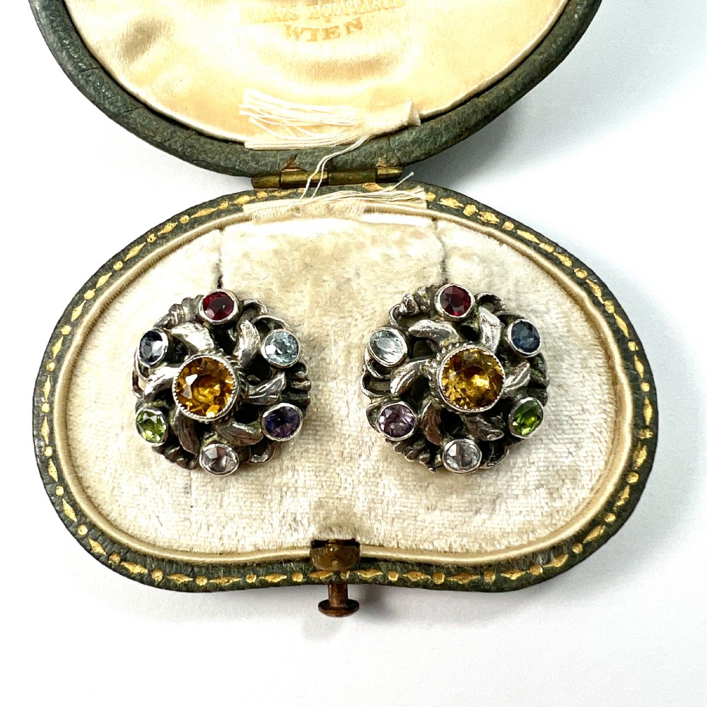 Austro Hungarian Harlequin Paste Silver Stud Earrings View IV