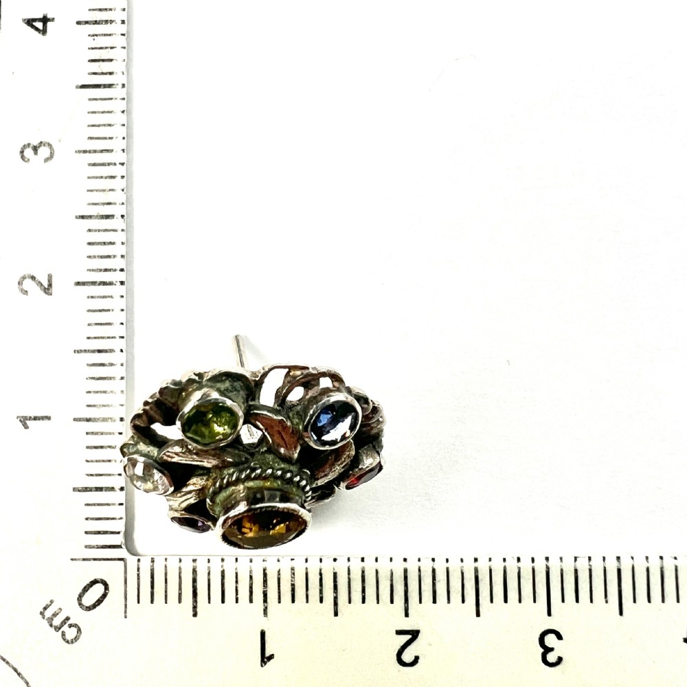 Austro Hungarian Harlequin Paste Silver Stud Earrings View V