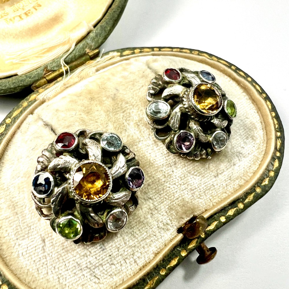 Austro Hungarian Harlequin Paste Silver Stud Earrings View VI