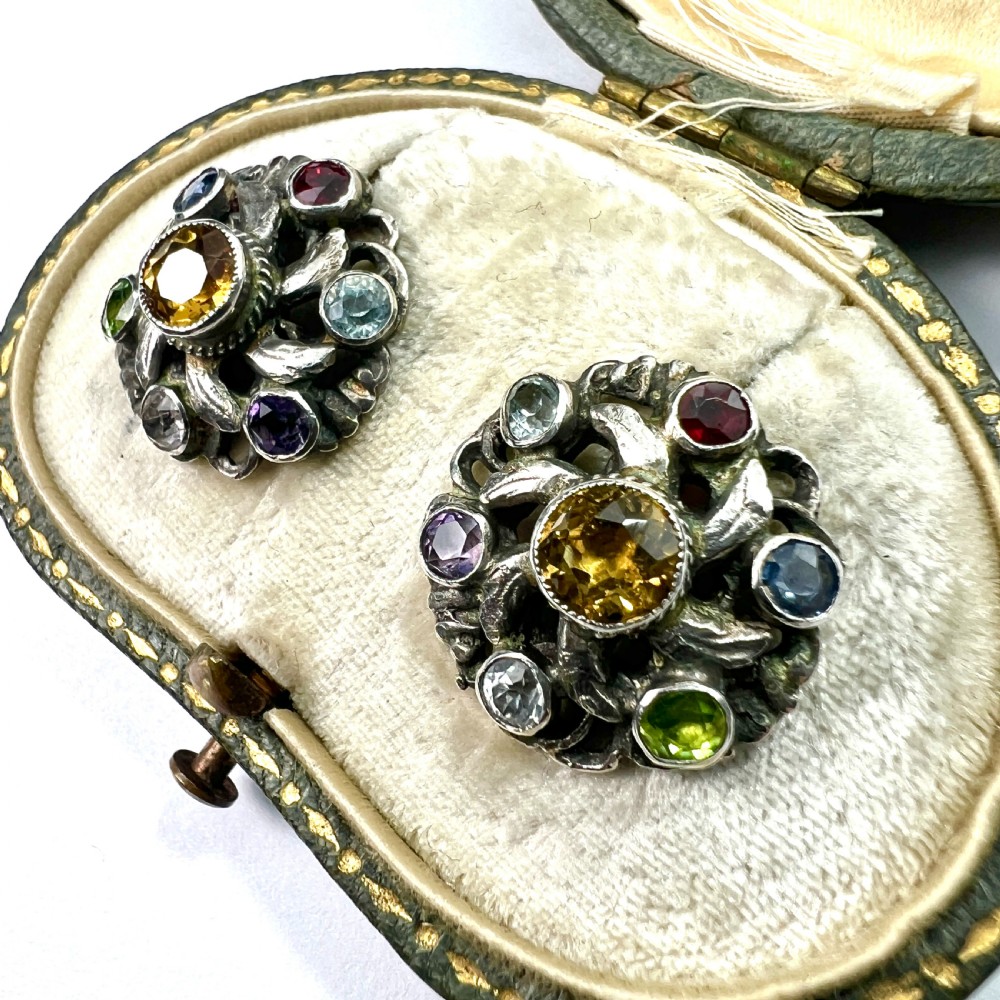 Austro Hungarian Harlequin Paste Silver Stud Earrings View VII