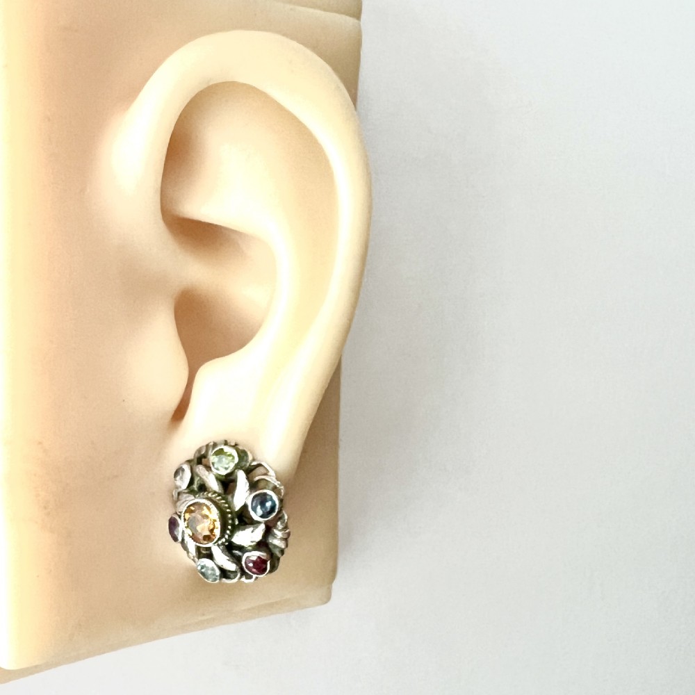 Austro Hungarian Harlequin Paste Silver Stud Earrings View VIII