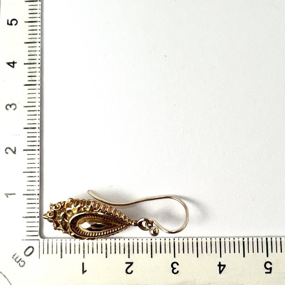 Victorian 9CT Gold Ornate Etruscan Style Drop Earrings View VI