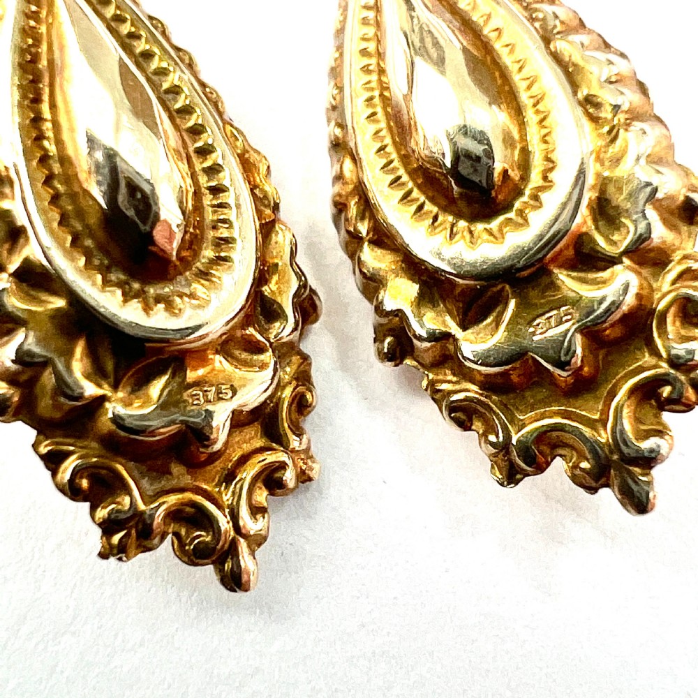 Victorian 9CT Gold Ornate Etruscan Style Drop Earrings View VII