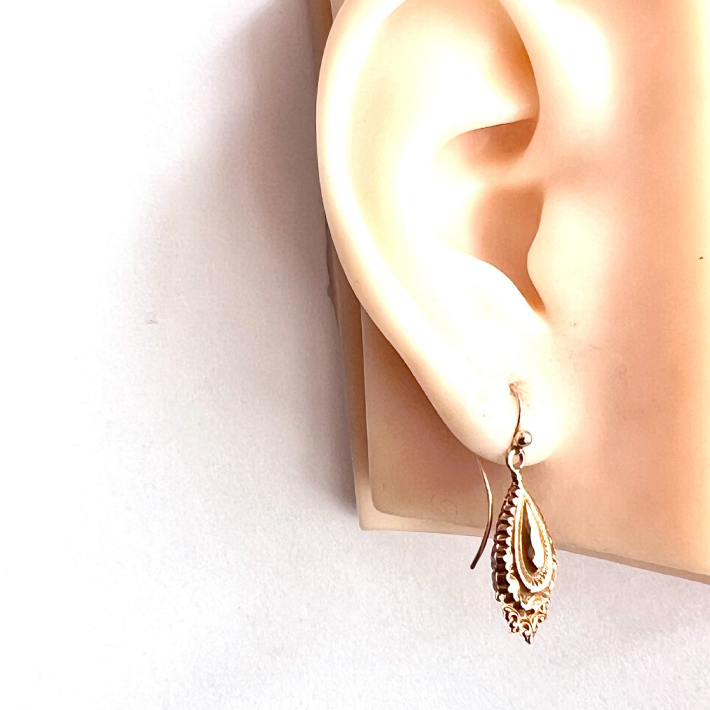 Victorian 9CT Gold Ornate Etruscan Style Drop Earrings View IX
