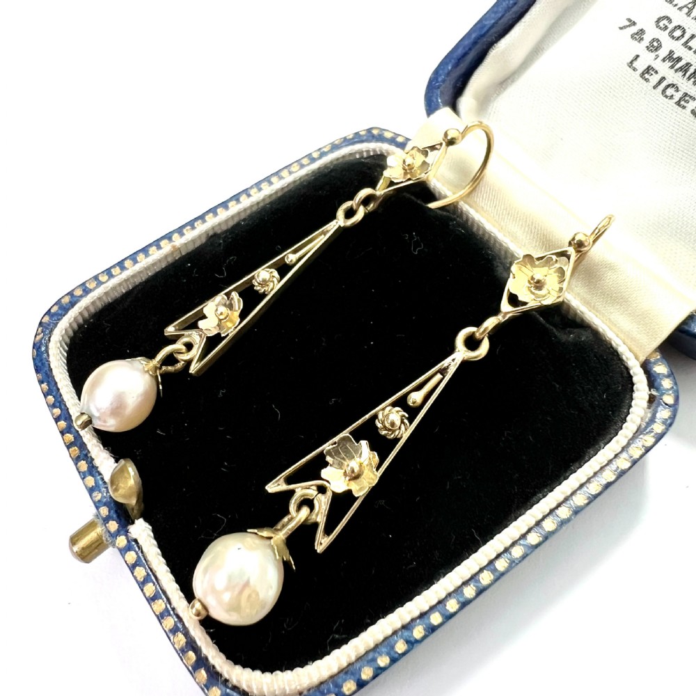 Edwardian 9CT Gold Pearl Drop Earrings View III