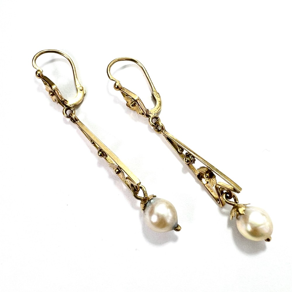 Edwardian 9CT Gold Pearl Drop Earrings View IV