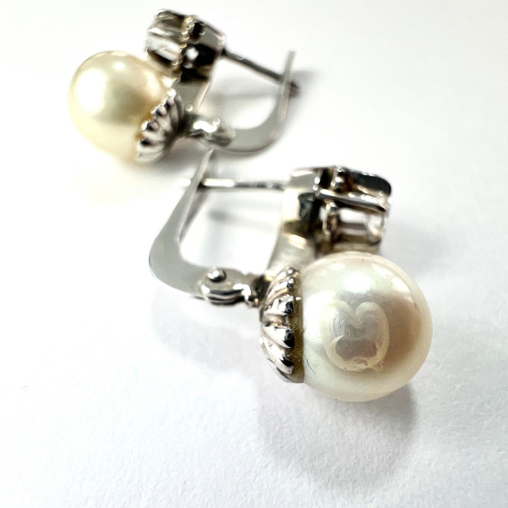Vintage 18CT Gold Diamond and Pearl Dormeuse Earrings View VII