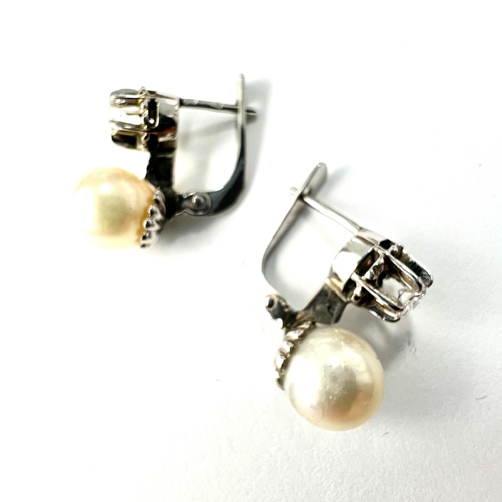 Vintage 18CT Gold Diamond and Pearl Dormeuse Earrings View VIII