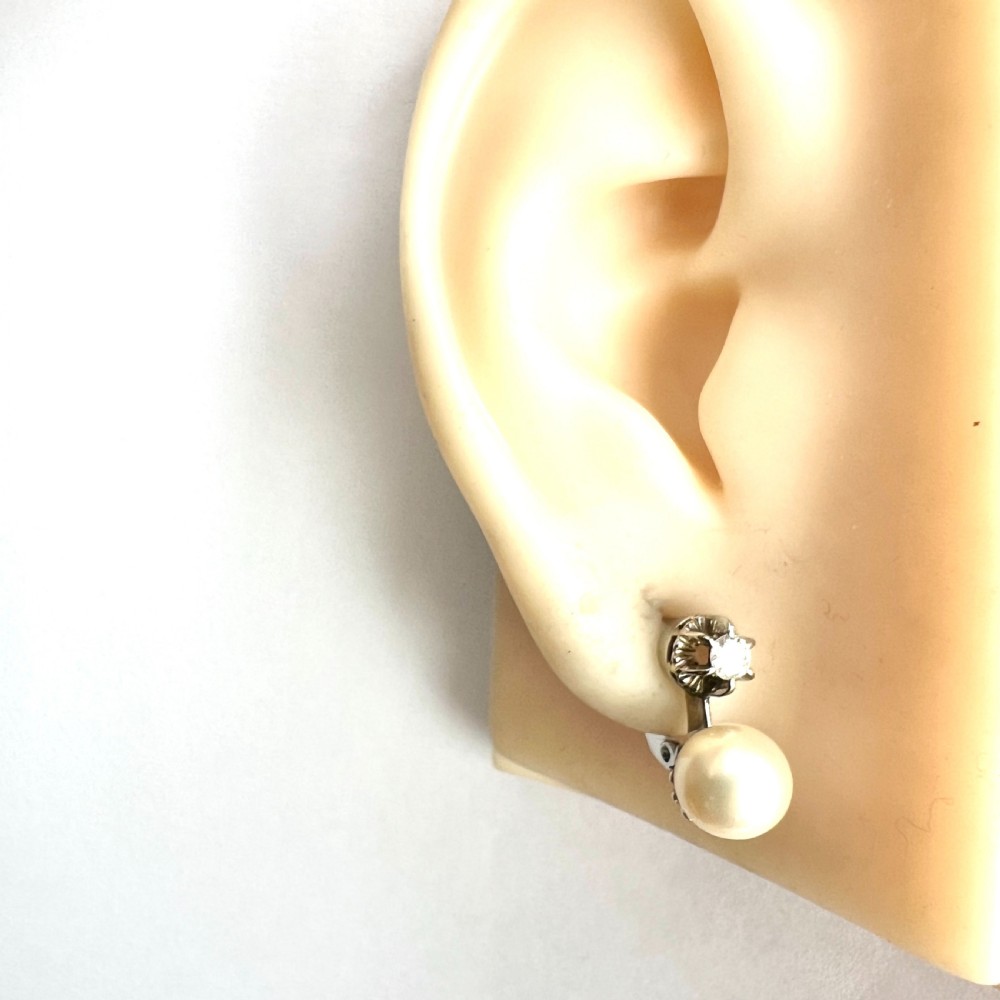 Vintage 18CT Gold Diamond and Pearl Dormeuse Earrings View X