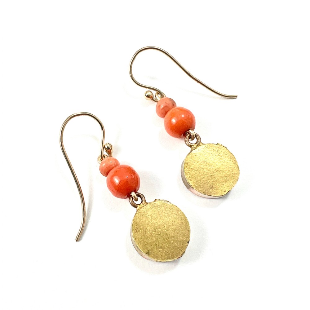 Antique Coral Micromosaic Earrings on 9CT Gold Wires View IV