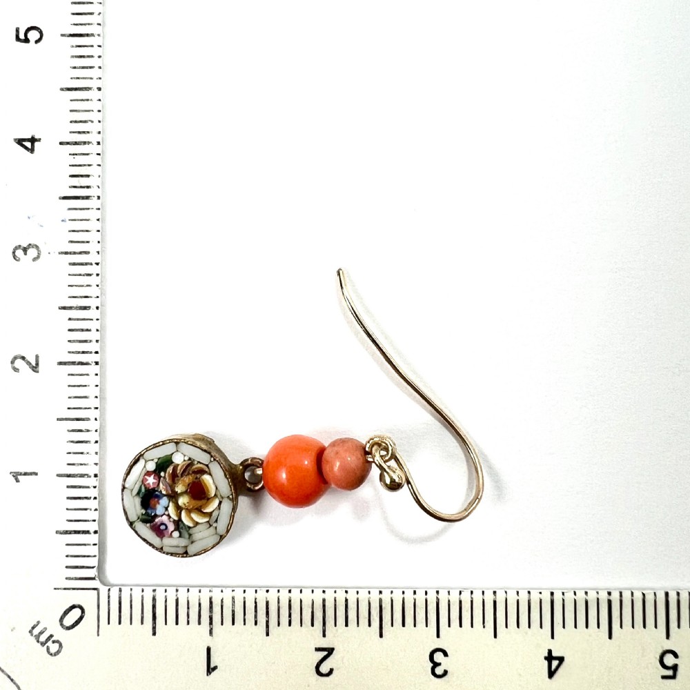 Antique Coral Micromosaic Earrings on 9CT Gold Wires View VII