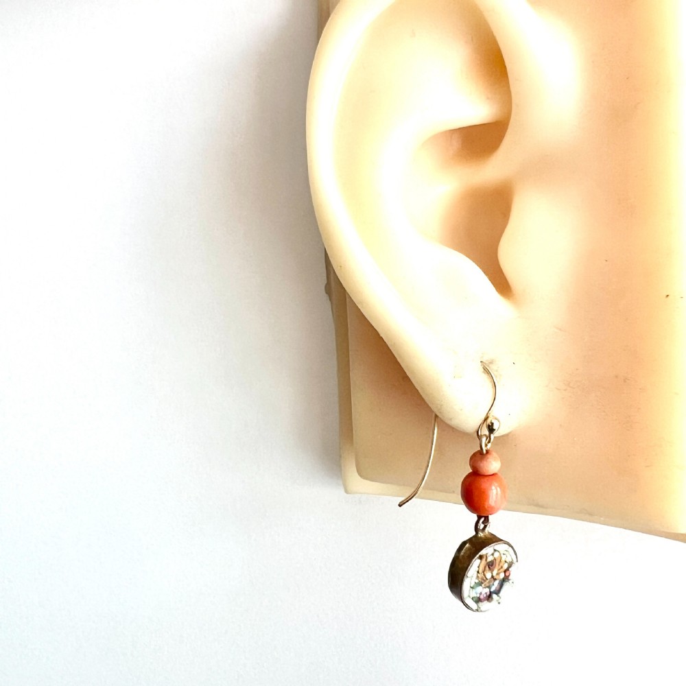 Antique Coral Micromosaic Earrings on 9CT Gold Wires View VIII