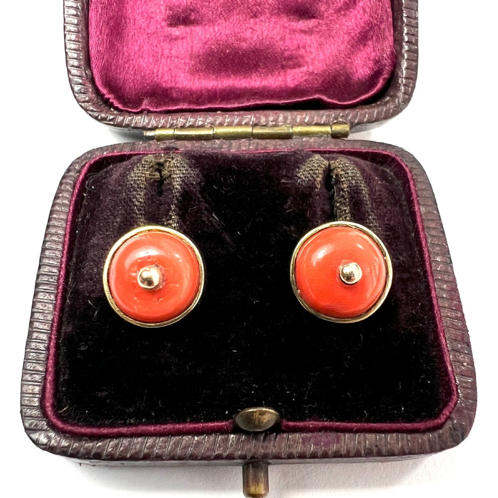 Victorian 9CT Gold Coral Stud Earrings