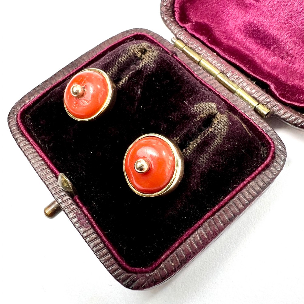 Victorian 9CT Gold Coral Stud Earrings View III