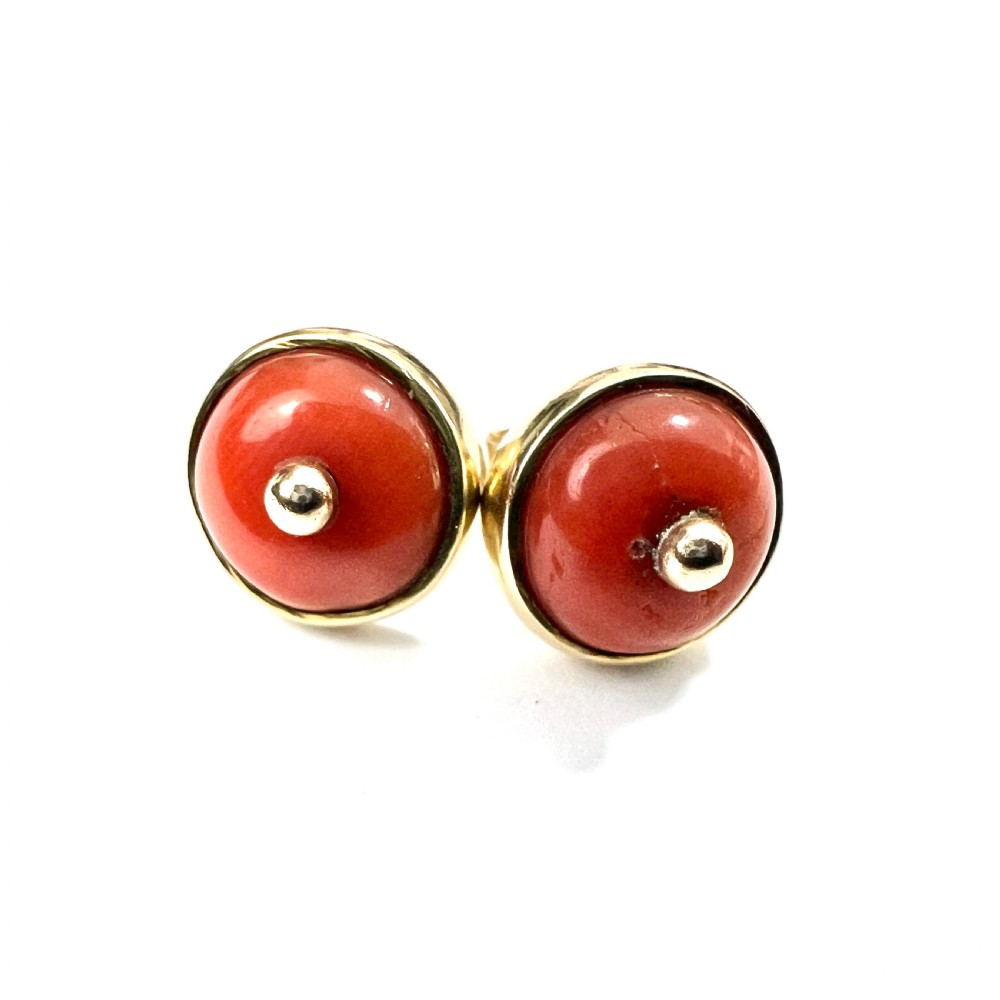 Victorian 9CT Gold Coral Stud Earrings View IV
