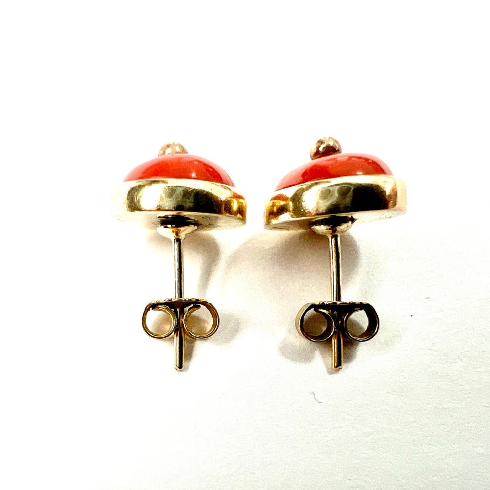 Victorian 9CT Gold Coral Stud Earrings View V