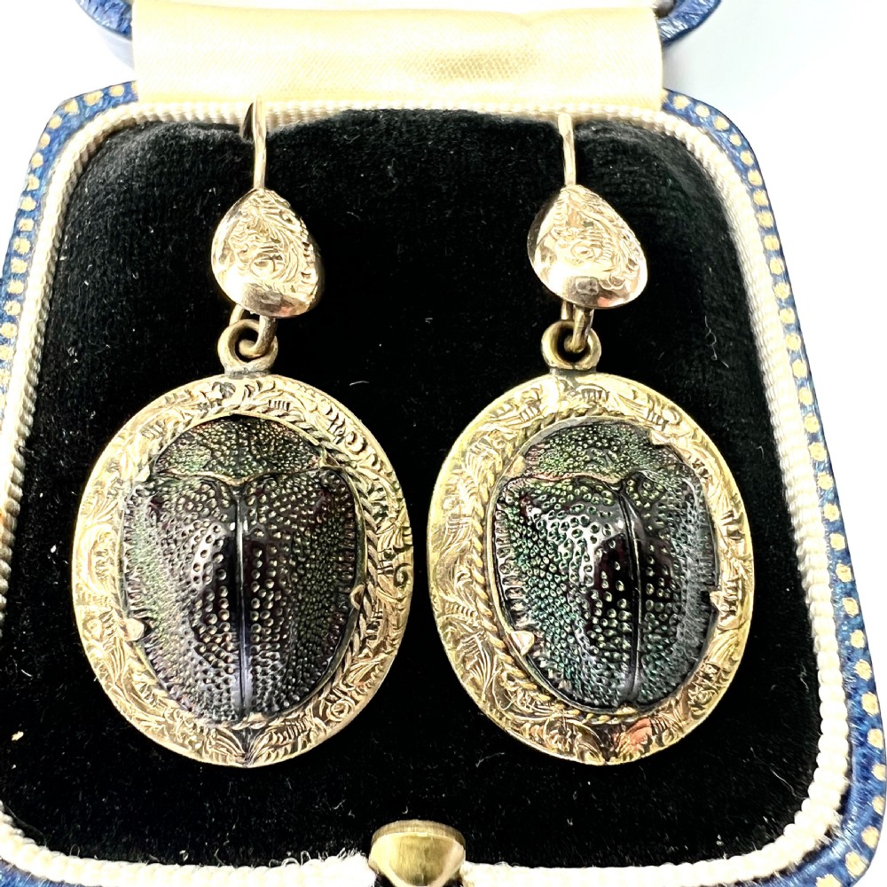 Ornate Victorian Scarab Beetle 9CT Gold Drop Earrings View IV