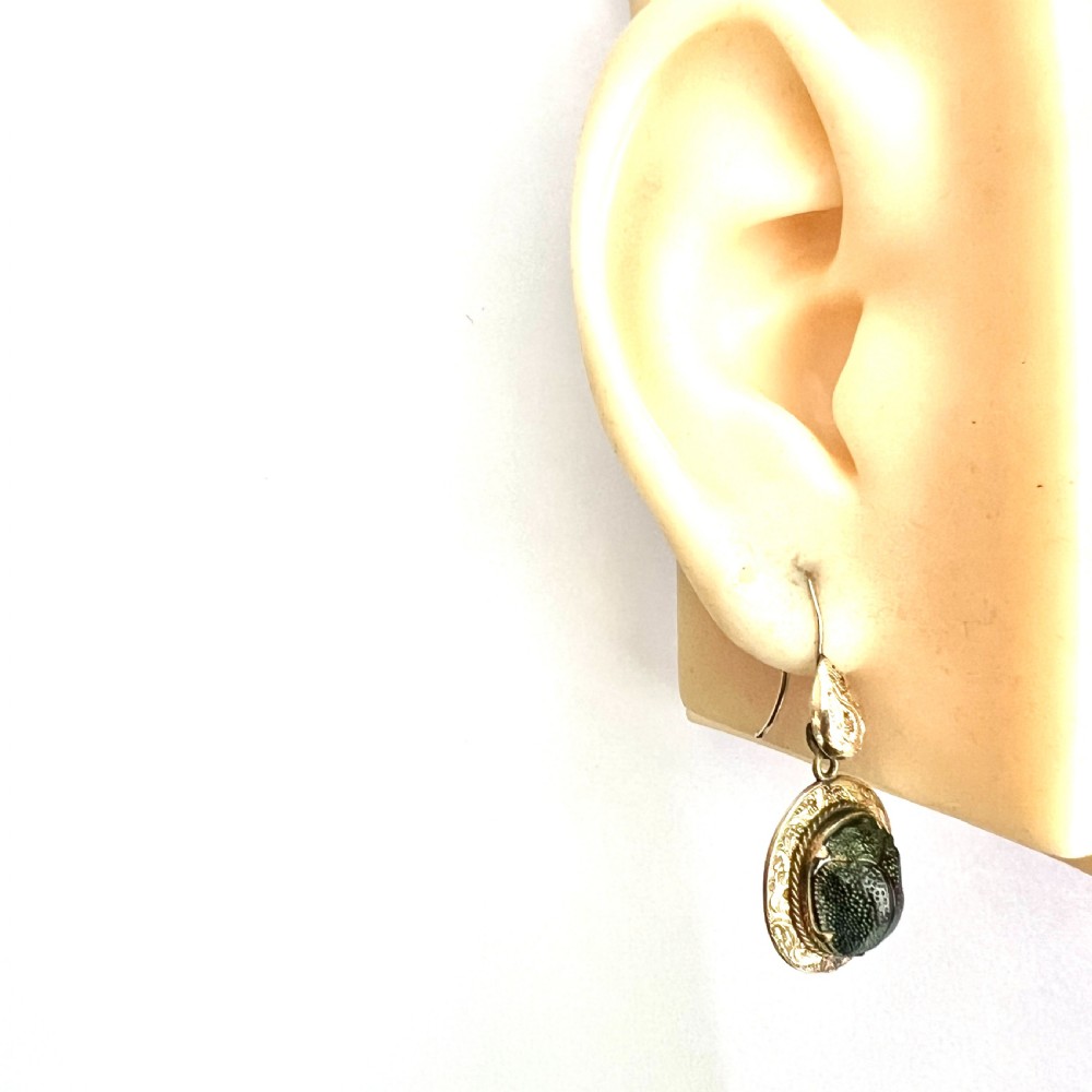 Ornate Victorian Scarab Beetle 9CT Gold Drop Earrings View VIII