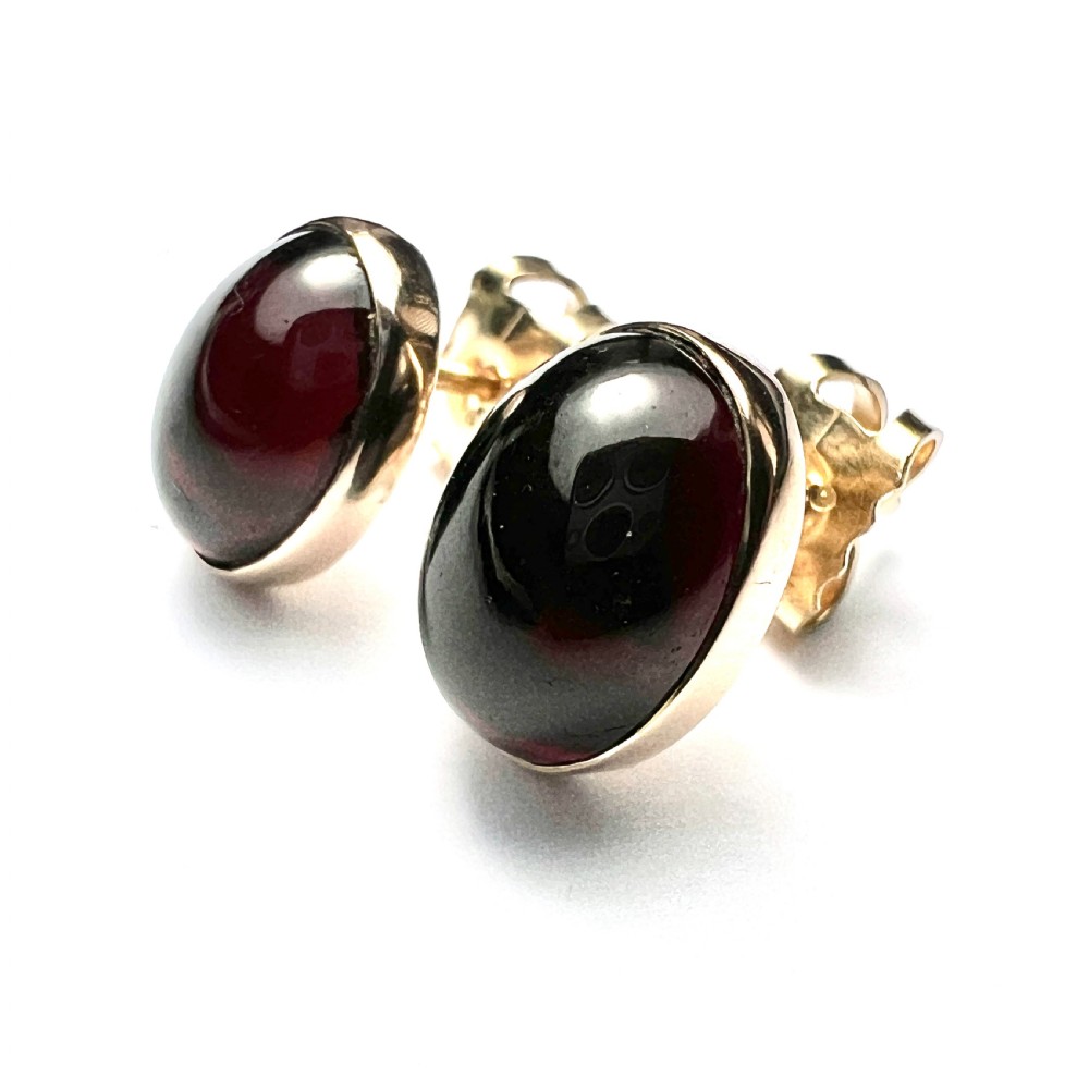 Victorian 9CT Gold Garnet Cabochon Stud Earrings View III