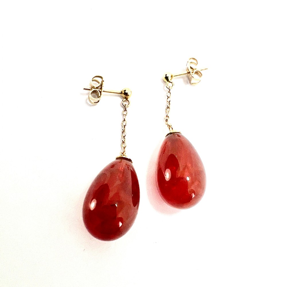 Edwardian Carnelian Glass Chain Drop Earrings in 9CT Gold View II
