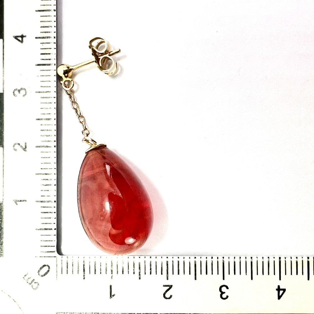Edwardian Carnelian Glass Chain Drop Earrings in 9CT Gold View IX