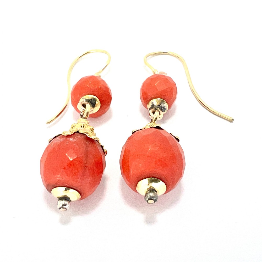 Victorian Etruscan Coral Bead 18CT Gold Earrings View III