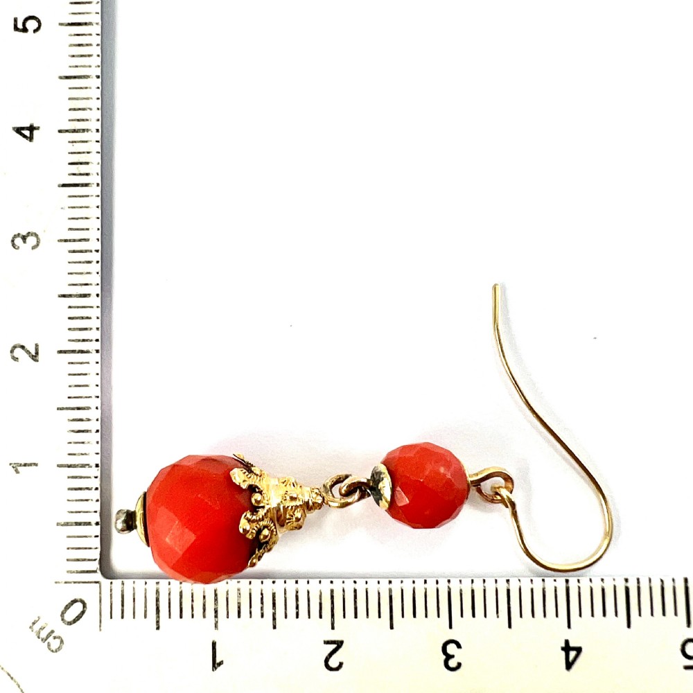 Victorian Etruscan Coral Bead 18CT Gold Earrings View VII