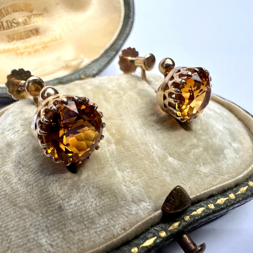Edwardian Citrine 9CT Gold Screwback Earrings View III