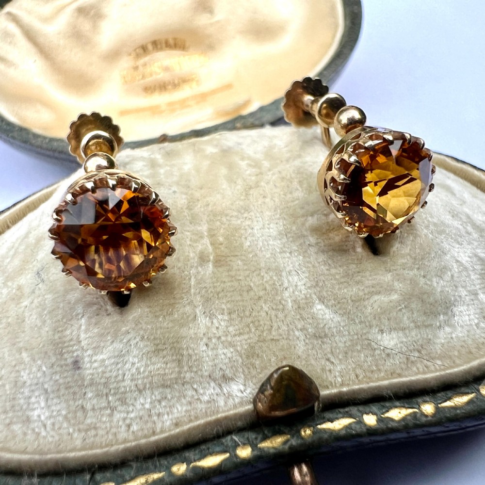Edwardian Citrine 9CT Gold Screwback Earrings View V