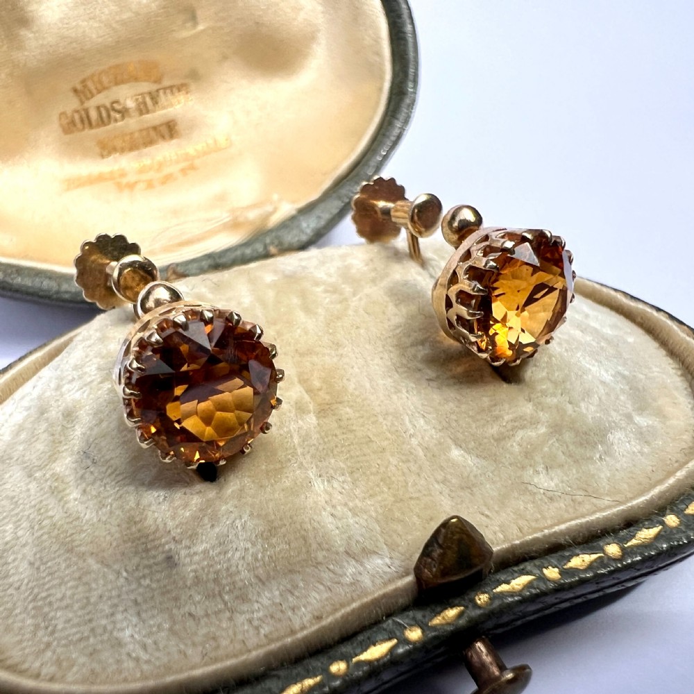 Edwardian Citrine 9CT Gold Screwback Earrings View VI