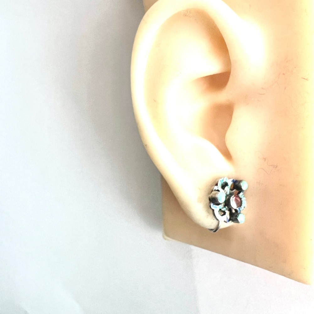 • Rare Antique Austro Hungarian Turquoise Garnet Enamel Silver Earrings View VIII