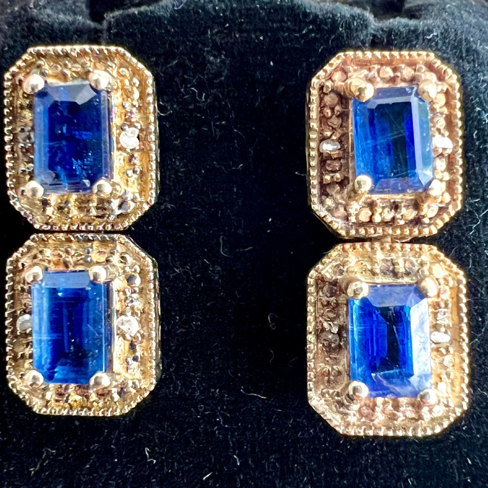 Art Deco Diamond and Sapphire Silver Gilt Earrings View II