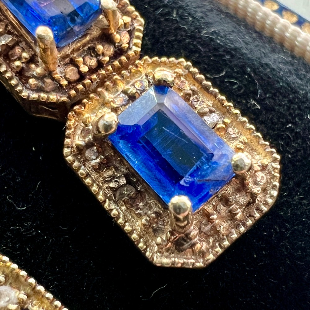 Art Deco Diamond and Sapphire Silver Gilt Earrings View III