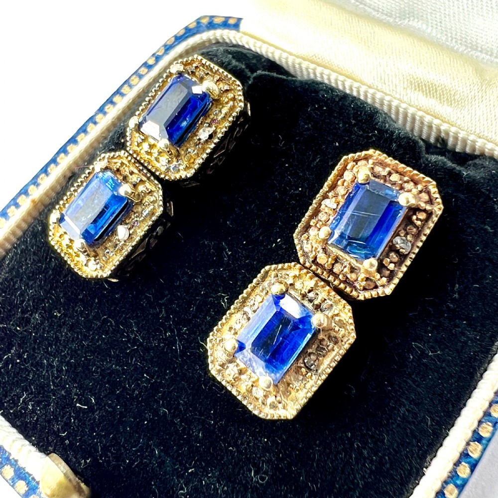 Art Deco Diamond and Sapphire Silver Gilt Earrings View V