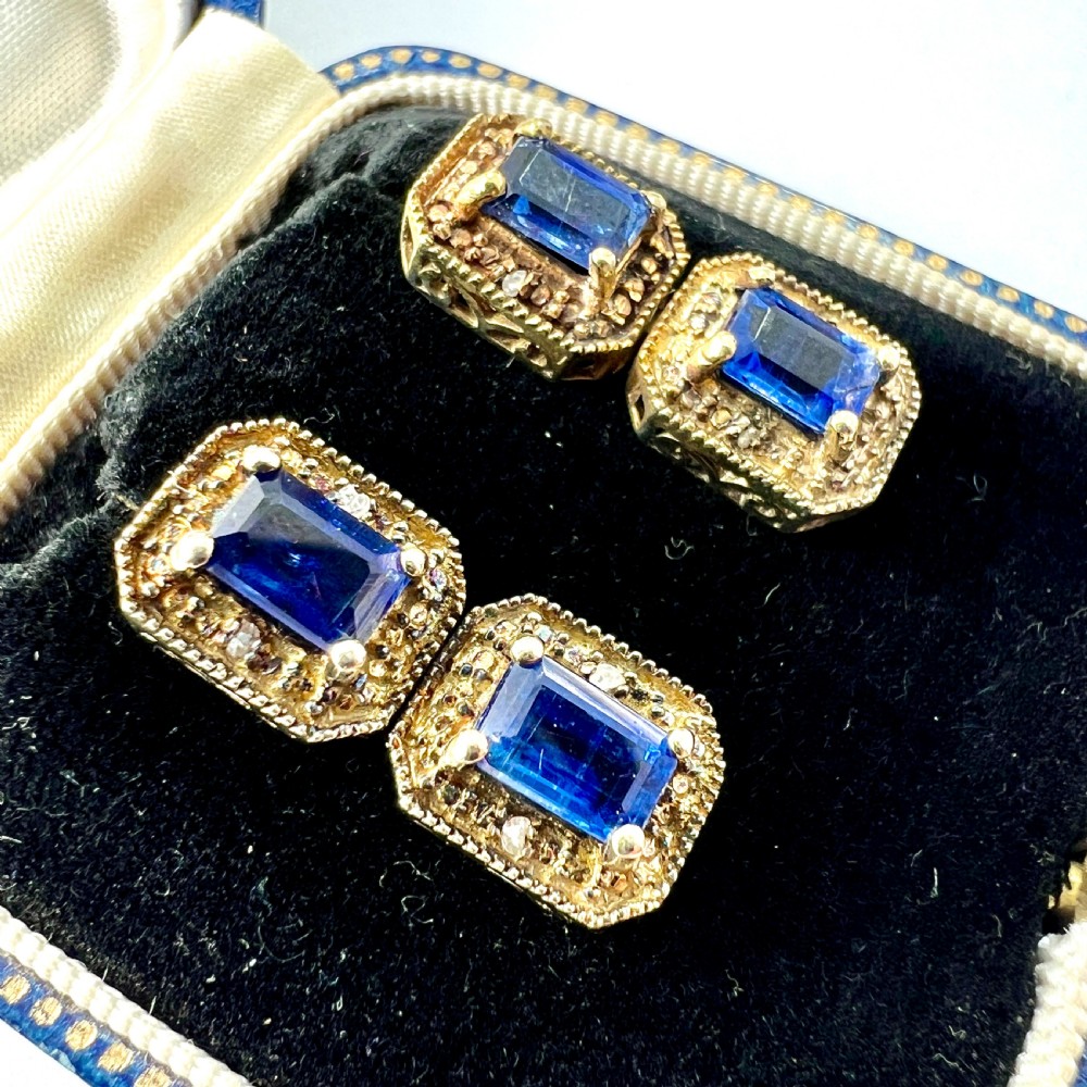 Art Deco Diamond and Sapphire Silver Gilt Earrings View VI