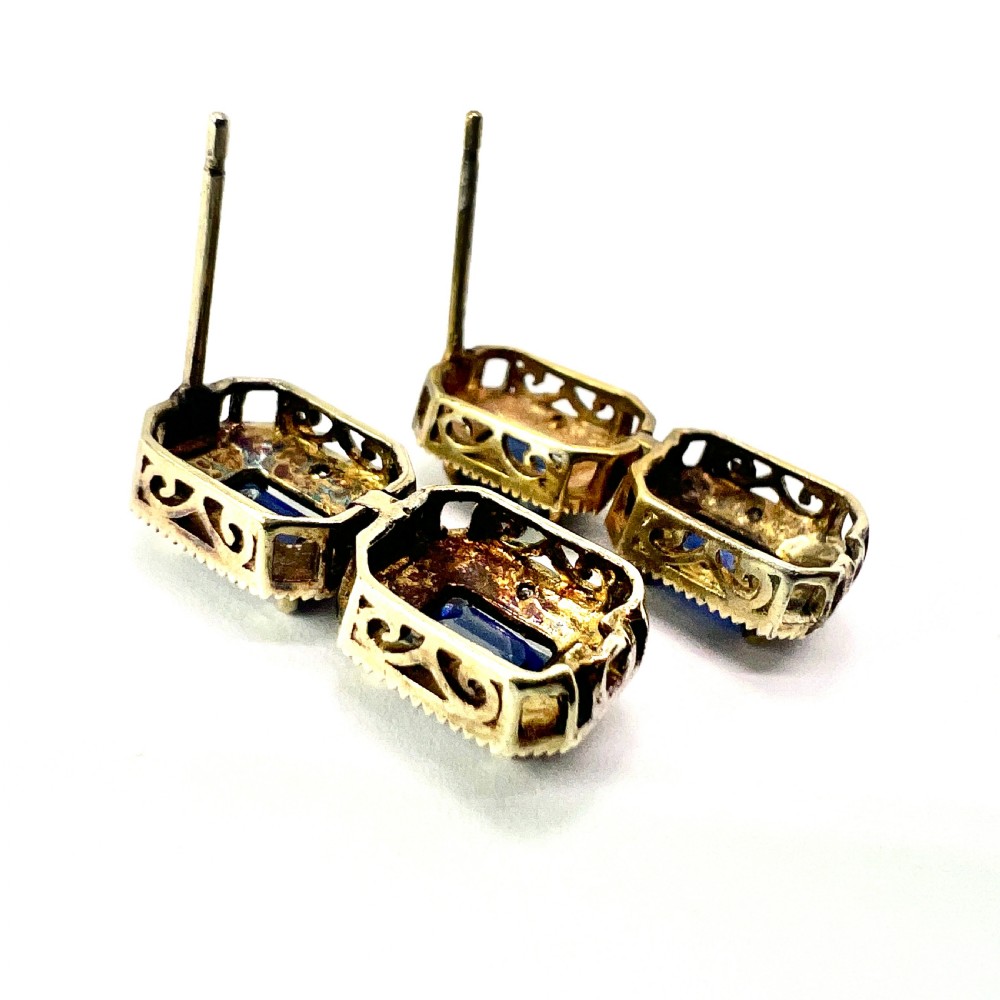 Art Deco Diamond and Sapphire Silver Gilt Earrings View VIII