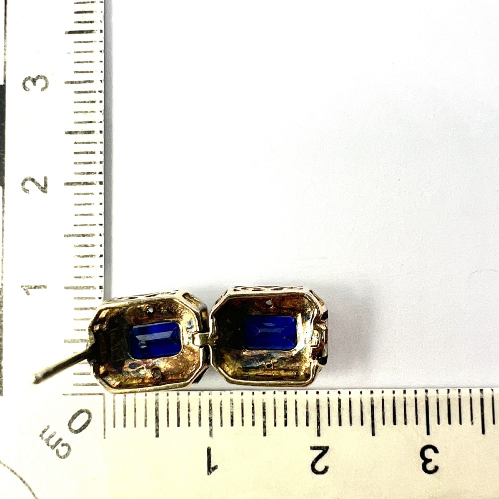 Art Deco Diamond and Sapphire Silver Gilt Earrings View IX