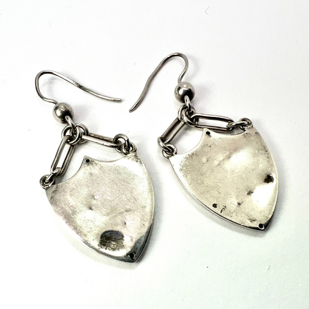 Rare Large Victorian Silver Shield Drop Earrings View V