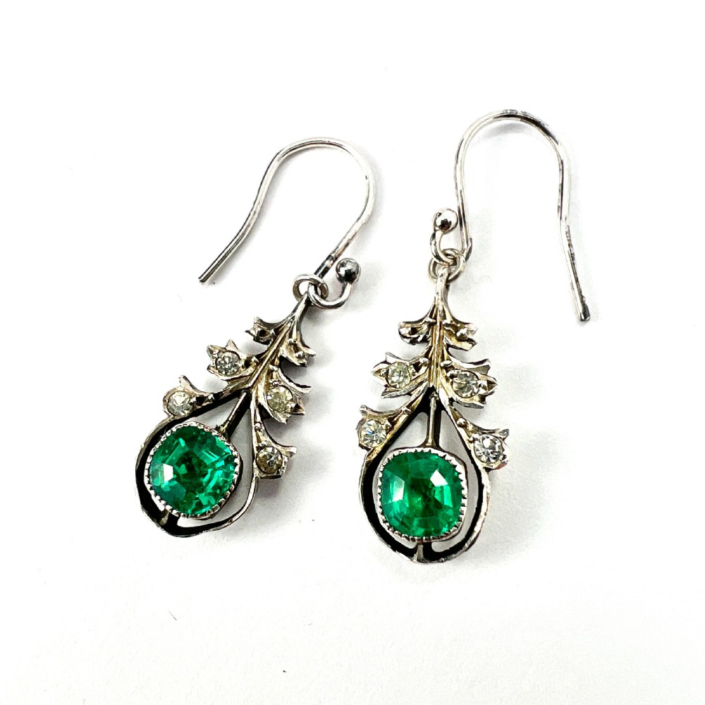 Antique Austro Hungarian Emerald Paste Silver Earrings View III